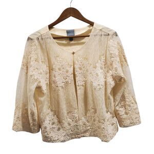 Rabbit Rabbit Designs Blouse Womens XL Crochet Lace Boho Sheer Floral Cream NWT